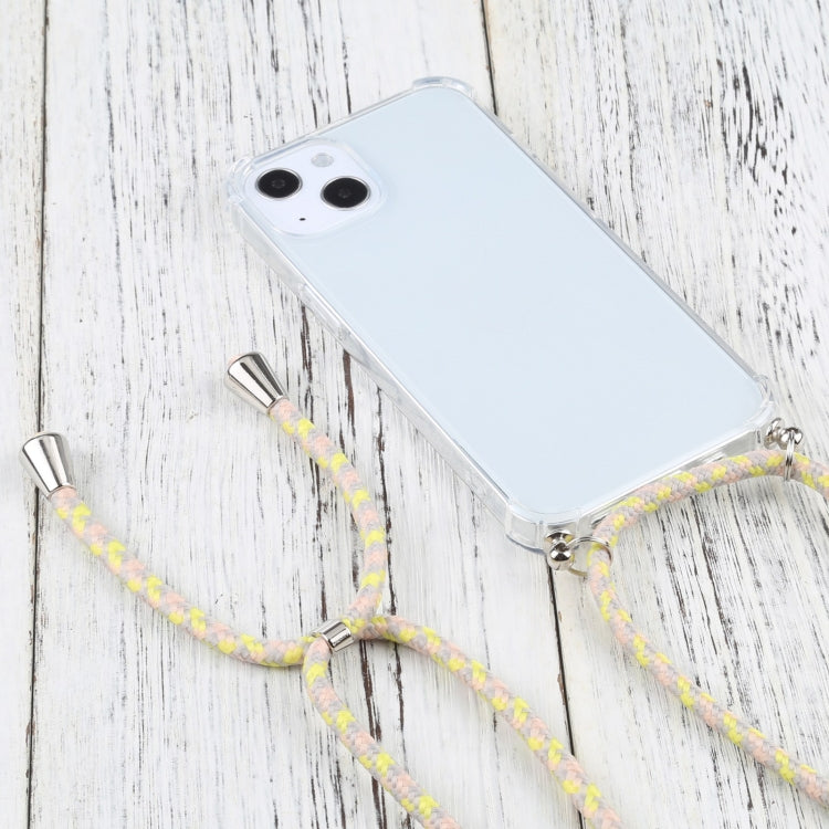 For iPhone 13 Four-corner Shockproof Transparent TPU Protective Case with Lanyard