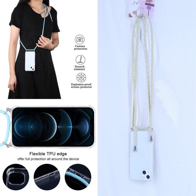 For iPhone 13 Four-corner Shockproof Transparent TPU Protective Case with Lanyard