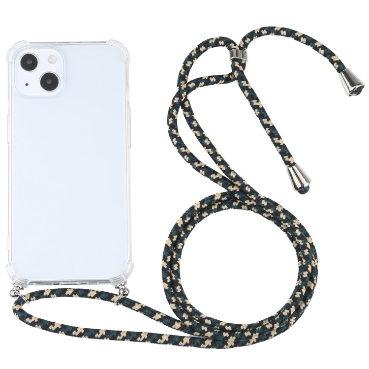 For iPhone 13 Four-corner Shockproof Transparent TPU Protective Case with Lanyard