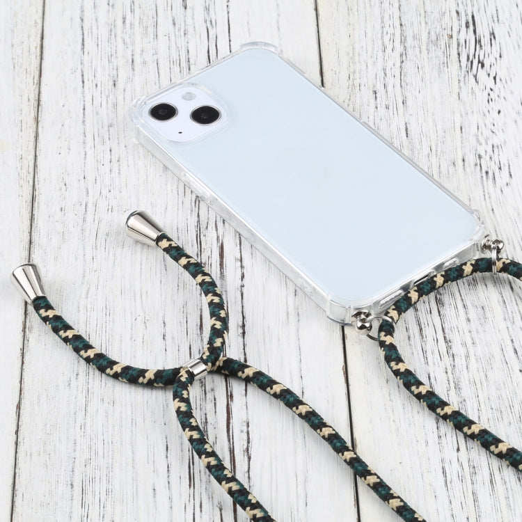 For iPhone 13 Four-corner Shockproof Transparent TPU Protective Case with Lanyard