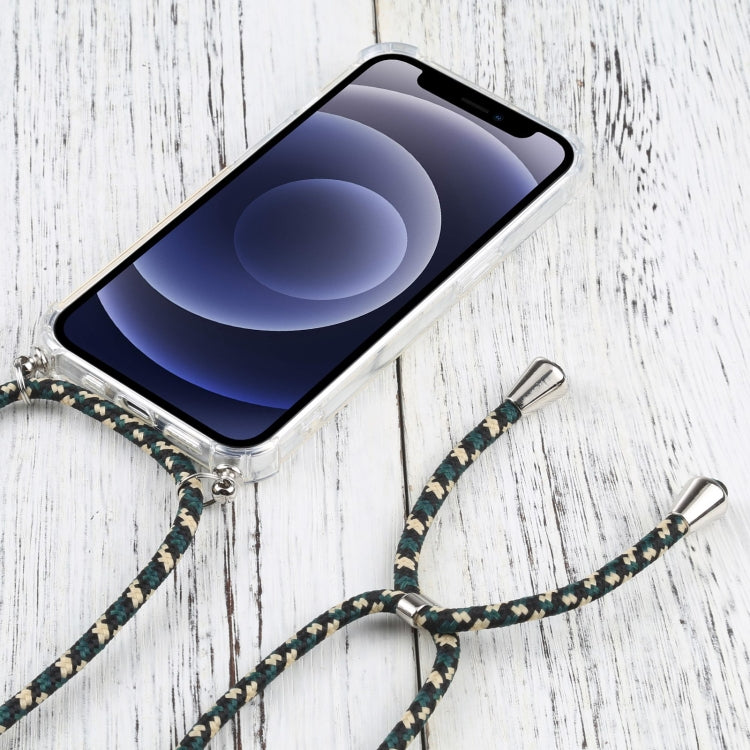 For iPhone 13 Four-corner Shockproof Transparent TPU Protective Case with Lanyard