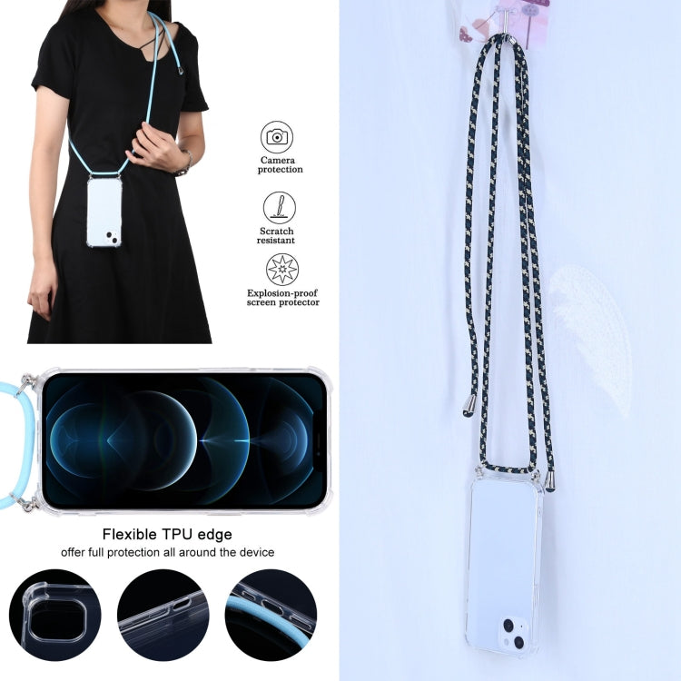 For iPhone 13 Four-corner Shockproof Transparent TPU Protective Case with Lanyard