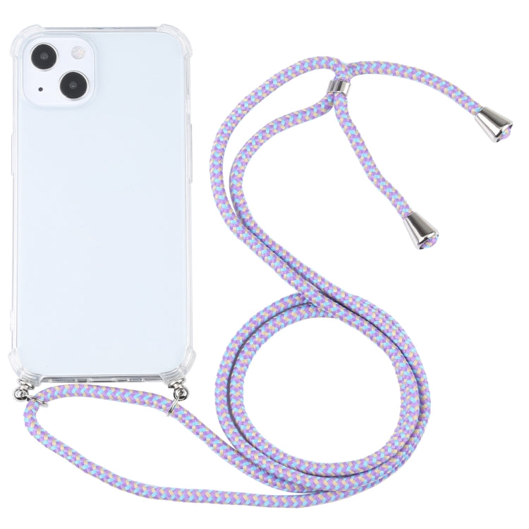 For iPhone 13 Four-corner Shockproof Transparent TPU Protective Case with Lanyard