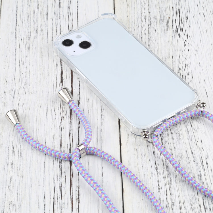 For iPhone 13 Four-corner Shockproof Transparent TPU Protective Case with Lanyard