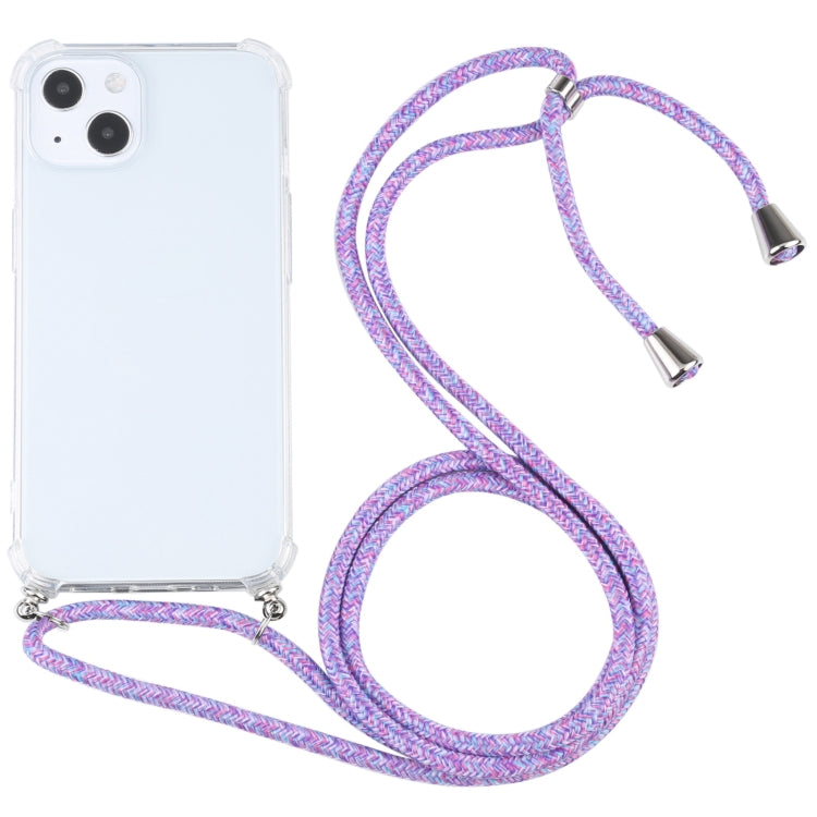 For iPhone 13 Four-corner Shockproof Transparent TPU Protective Case with Lanyard
