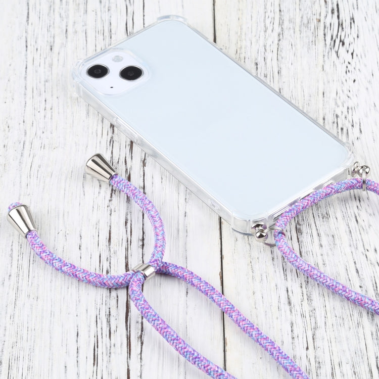 For iPhone 13 Four-corner Shockproof Transparent TPU Protective Case with Lanyard