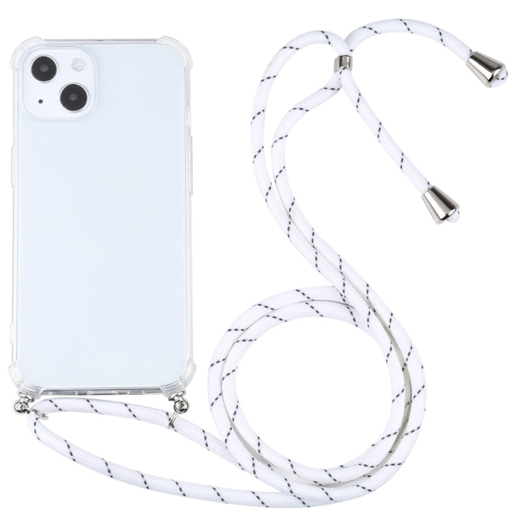 For iPhone 13 Four-corner Shockproof Transparent TPU Protective Case with Lanyard