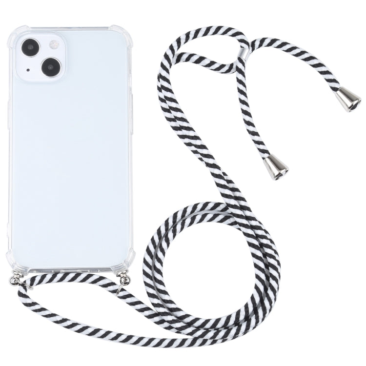 For iPhone 13 Four-corner Shockproof Transparent TPU Protective Case with Lanyard