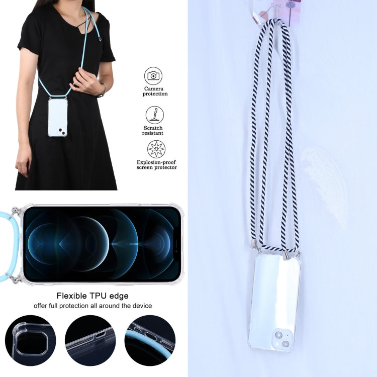 For iPhone 13 Four-corner Shockproof Transparent TPU Protective Case with Lanyard