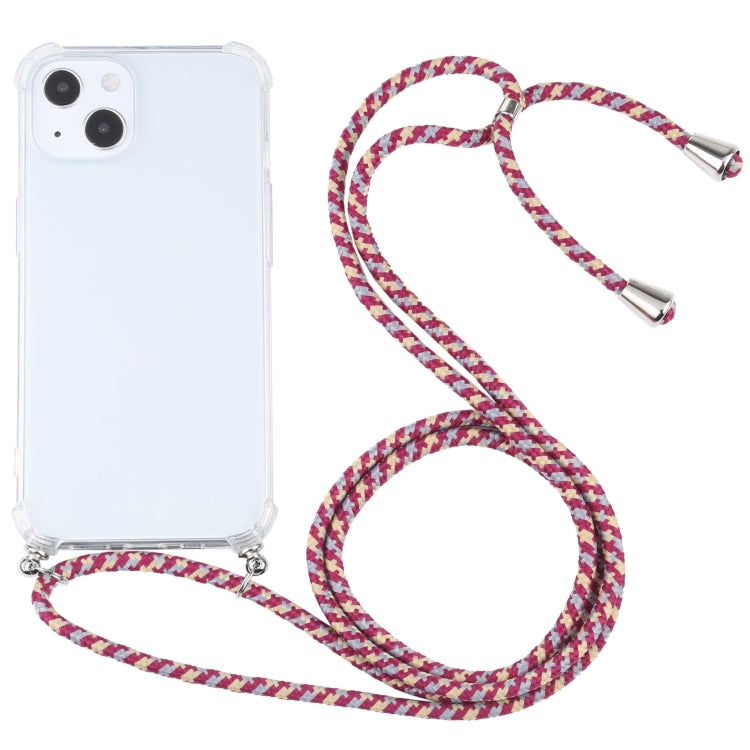 For iPhone 13 Four-corner Shockproof Transparent TPU Protective Case with Lanyard