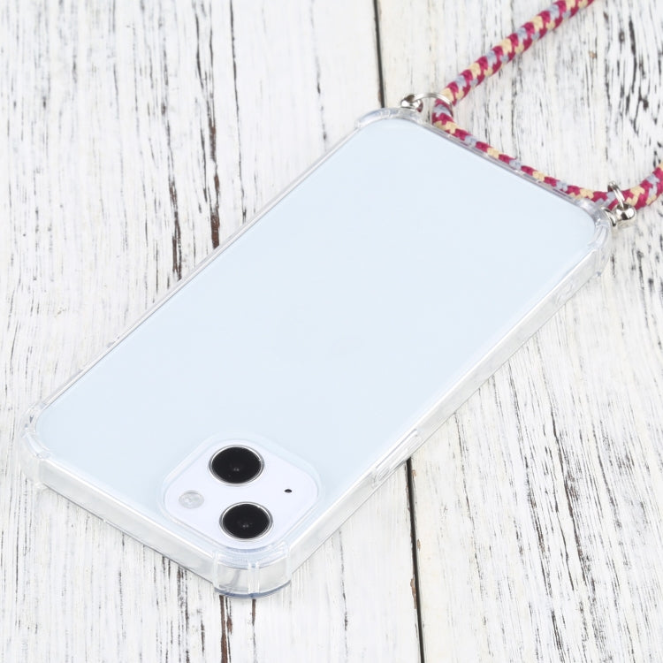 For iPhone 13 Four-corner Shockproof Transparent TPU Protective Case with Lanyard