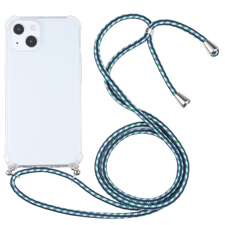 For iPhone 13 Four-corner Shockproof Transparent TPU Protective Case with Lanyard