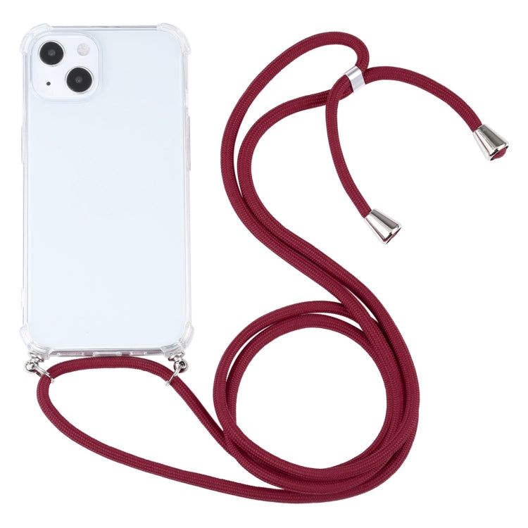 For iPhone 13 mini Four-corner Shockproof Transparent TPU Protective Case with Lanyard