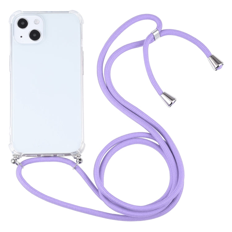 For iPhone 13 mini Four-corner Shockproof Transparent TPU Protective Case with Lanyard