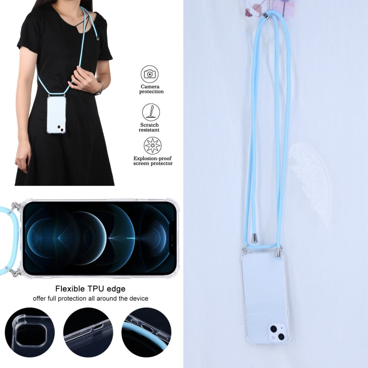 For iPhone 13 mini Four-corner Shockproof Transparent TPU Protective Case with Lanyard