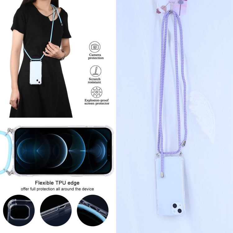 For iPhone 13 mini Four-corner Shockproof Transparent TPU Protective Case with Lanyard