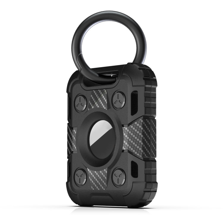 Tank Armor Anti-scratch Shockproof Carbon Fiber TPU Protective Cover Case with Keychain Ring Loop For AirTag
