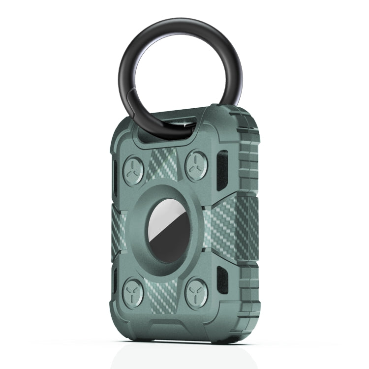 Tank Armor Anti-scratch Shockproof Carbon Fiber TPU Protective Cover Case with Keychain Ring Loop For AirTag