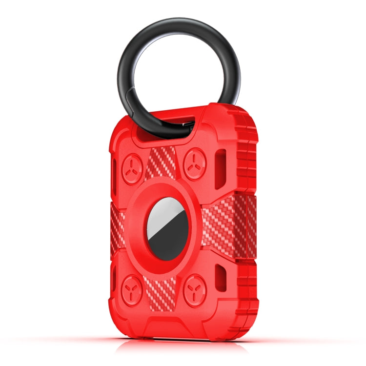 Tank Armor Anti-scratch Shockproof Carbon Fiber TPU Protective Cover Case with Keychain Ring Loop For AirTag