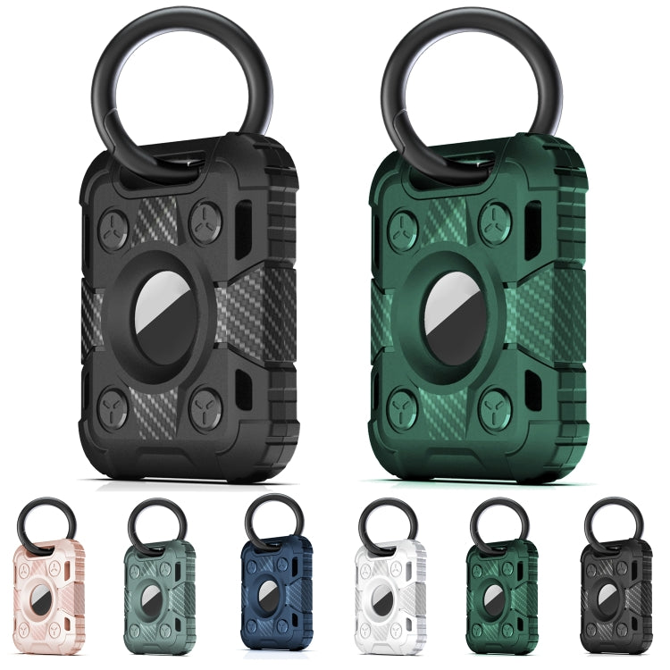 Tank Armor Anti-scratch Shockproof Carbon Fiber TPU Protective Cover Case with Keychain Ring Loop For AirTag