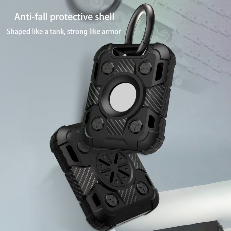 Tank Armor Anti-scratch Shockproof Carbon Fiber TPU Protective Cover Case with Keychain Ring Loop For AirTag