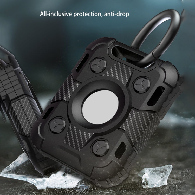 Tank Armor Anti-scratch Shockproof Carbon Fiber TPU Protective Cover Case with Keychain Ring Loop For AirTag