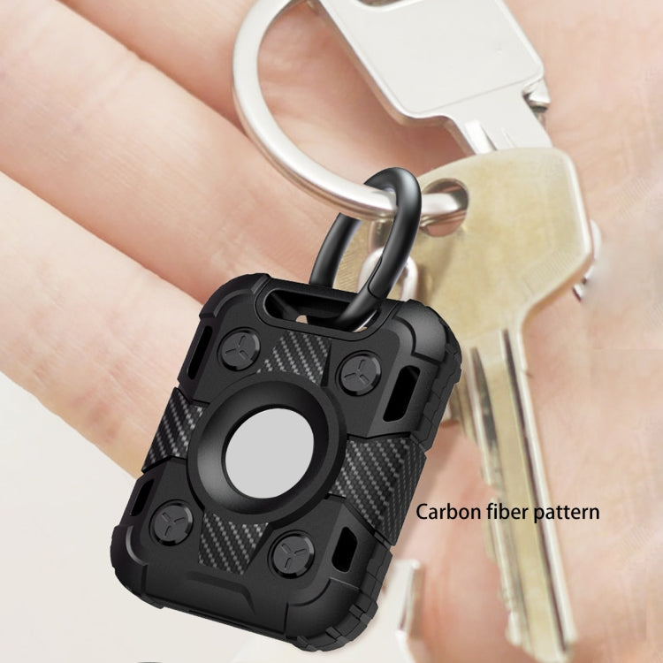 Tank Armor Anti-scratch Shockproof Carbon Fiber TPU Protective Cover Case with Keychain Ring Loop For AirTag