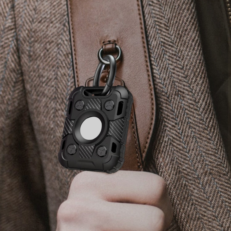 Tank Armor Anti-scratch Shockproof Carbon Fiber TPU Protective Cover Case with Keychain Ring Loop For AirTag