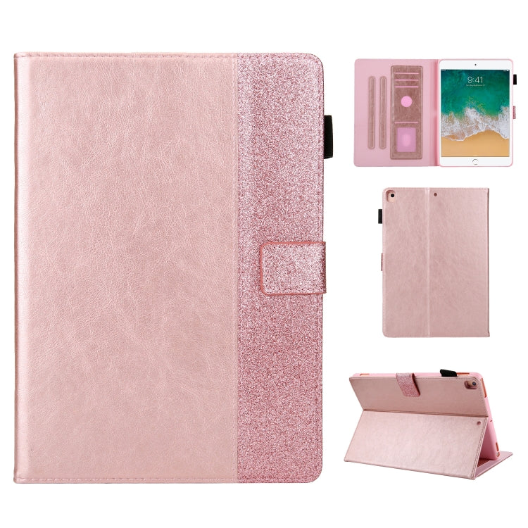 Glitter Powder Stitching Hot-pressed Changing PU Leather Case with Holder & Card Slots & Sleep / Wake-up Function For iPad 9.7 2018 / 2017