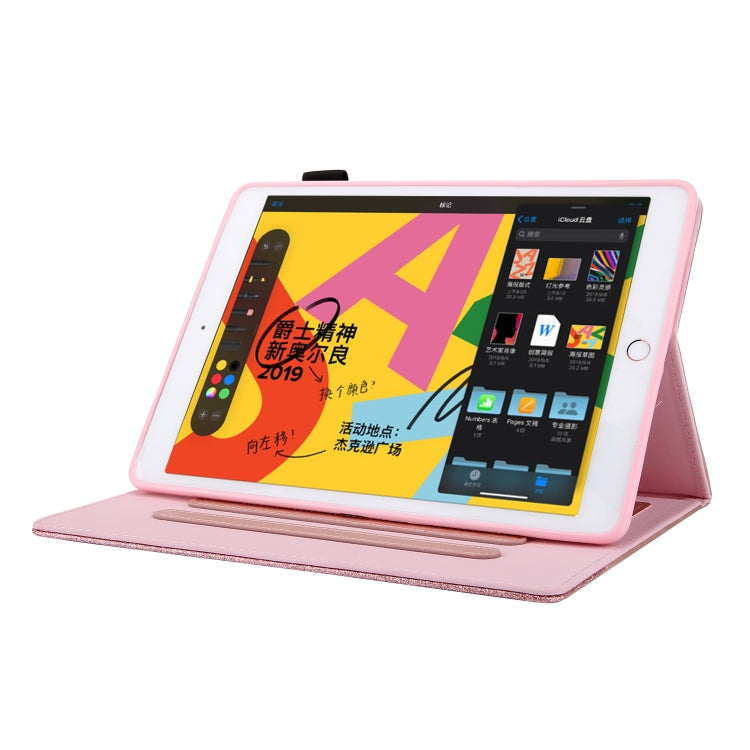 Glitter Powder Stitching Hot-pressed Changing PU Leather Case with Holder & Card Slots & Sleep / Wake-up Function For iPad 9.7 2018 / 2017