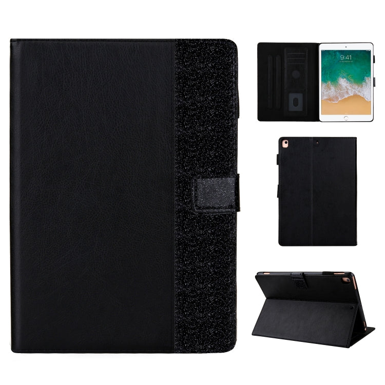 Glitter Powder Stitching Hot-pressed Changing PU Leather Case with Holder & Card Slots & Sleep / Wake-up Function For iPad 9.7 2018 / 2017