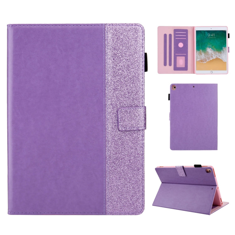 Glitter Powder Stitching Hot-pressed Changing PU Leather Case with Holder & Card Slots & Sleep / Wake-up Function For iPad 9.7 2018 / 2017
