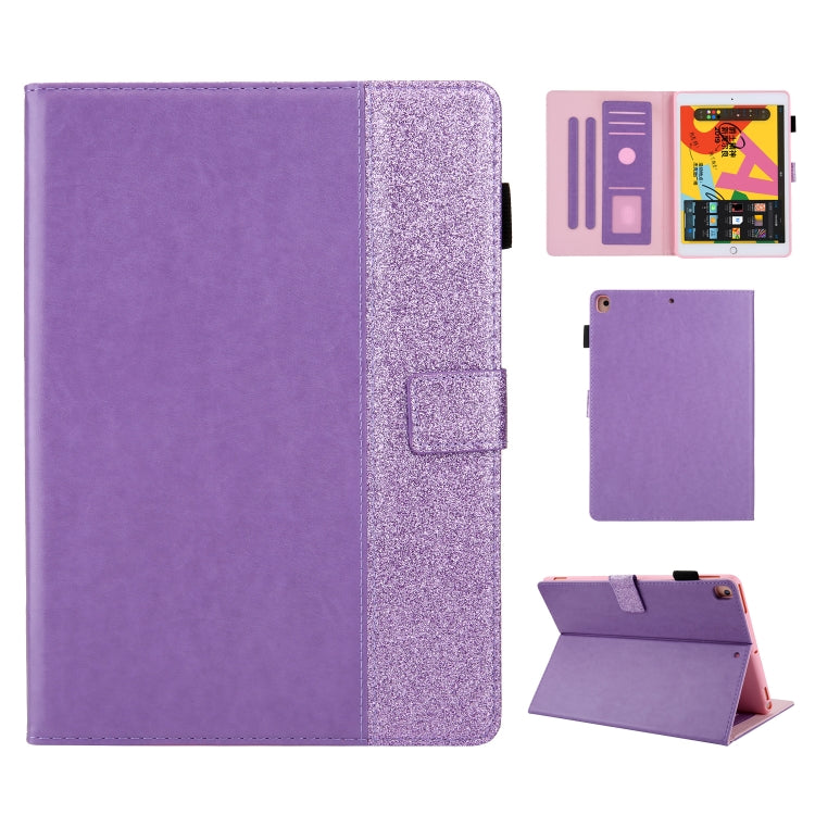 Glitter Powder Stitching Hot-pressed Changing PU Leather Case with Holder & Card Slots & Sleep / Wake-up Function For iPad 10.2 2021 / 2020 / 2019 / Pro 10.5