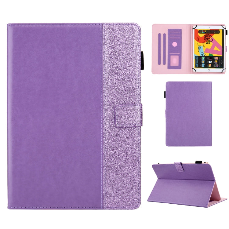 Glitter Powder Stitching Hot-pressed Changing PU Leather Case with Holder & Card Slots For 10 incn Universal Tablet