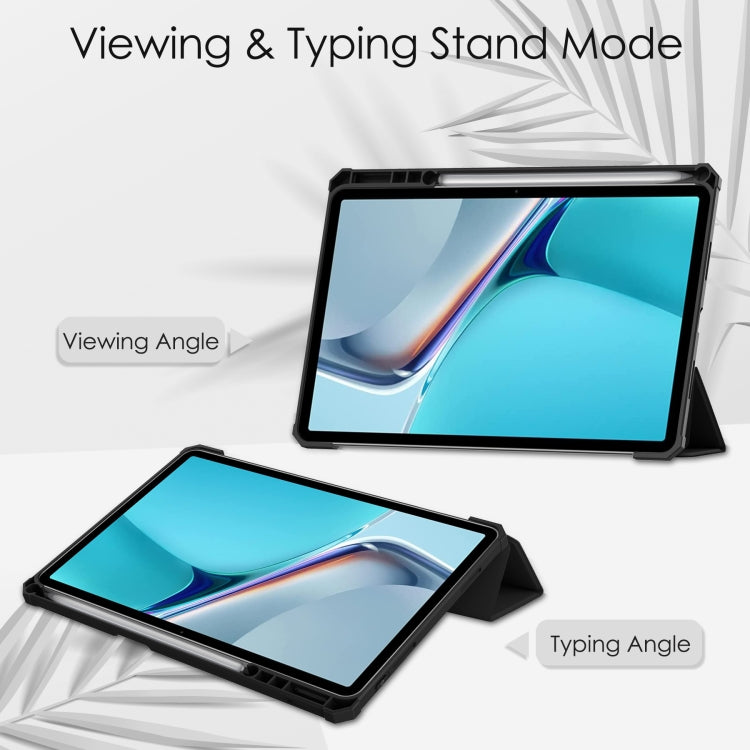 For Huawei MatePad 11 2021 Three-fold Transparent TPU Horizontal Flip Leather Case with Pen Slot & Three-fold Holder & Sleep / Wake-up Function