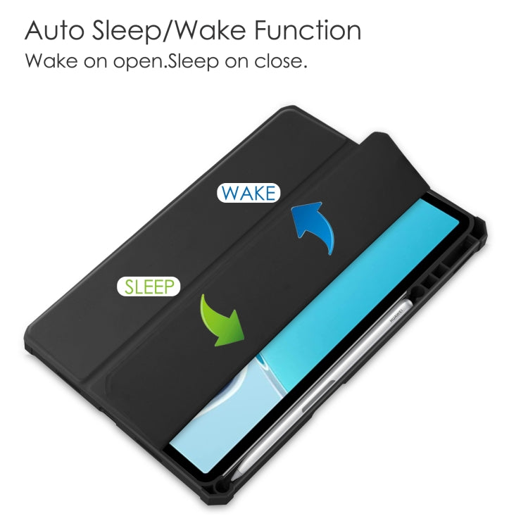 For Huawei MatePad 11 2021 Three-fold Transparent TPU Horizontal Flip Leather Case with Pen Slot & Three-fold Holder & Sleep / Wake-up Function