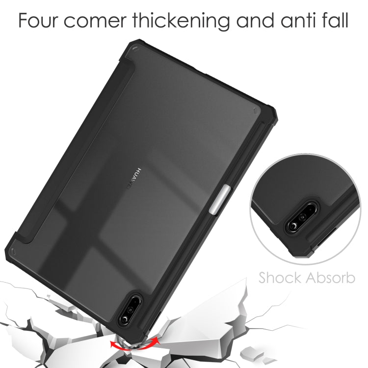 For Huawei MatePad 11 2021 Three-fold Transparent TPU Horizontal Flip Leather Case with Pen Slot & Three-fold Holder & Sleep / Wake-up Function