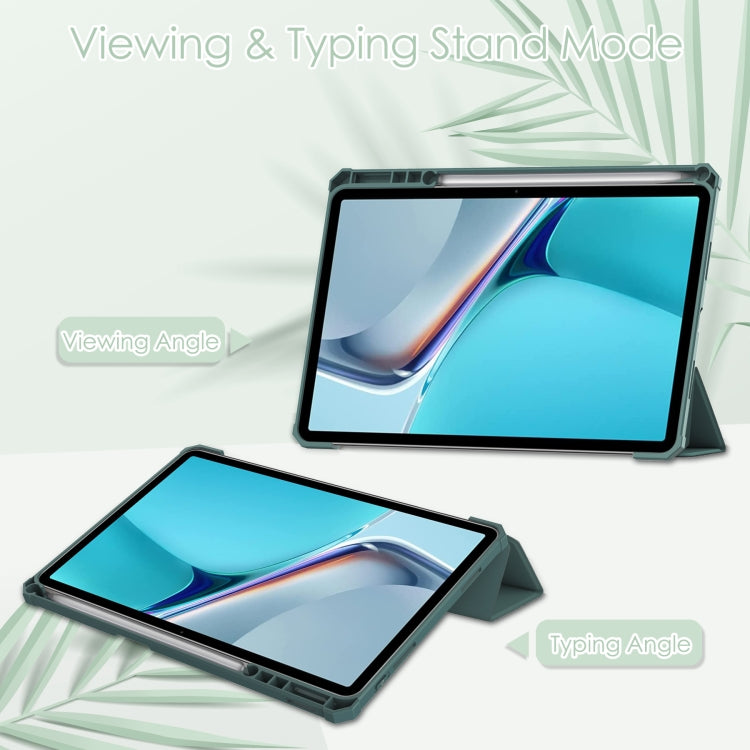 For Huawei MatePad 11 2021 Three-fold Transparent TPU Horizontal Flip Leather Case with Pen Slot & Three-fold Holder & Sleep / Wake-up Function