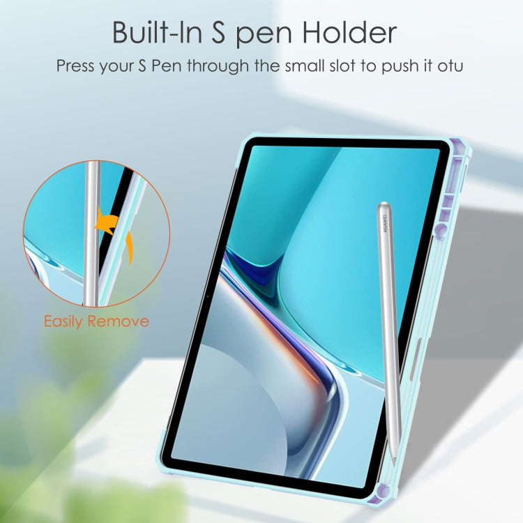 For Huawei MatePad 11 2021 Three-fold Transparent TPU Horizontal Flip Leather Case with Pen Slot & Three-fold Holder & Sleep / Wake-up Function