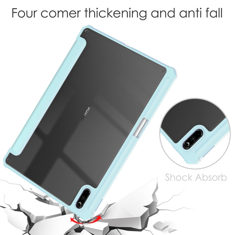 For Huawei MatePad 11 2021 Three-fold Transparent TPU Horizontal Flip Leather Case with Pen Slot & Three-fold Holder & Sleep / Wake-up Function