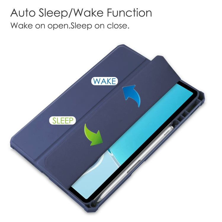 For Huawei MatePad 11 2021 Three-fold Transparent TPU Horizontal Flip Leather Case with Pen Slot & Three-fold Holder & Sleep / Wake-up Function