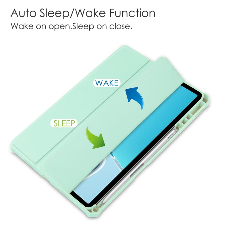 For Huawei MatePad 11 2021 Three-fold Transparent TPU Horizontal Flip Leather Case with Pen Slot & Three-fold Holder & Sleep / Wake-up Function