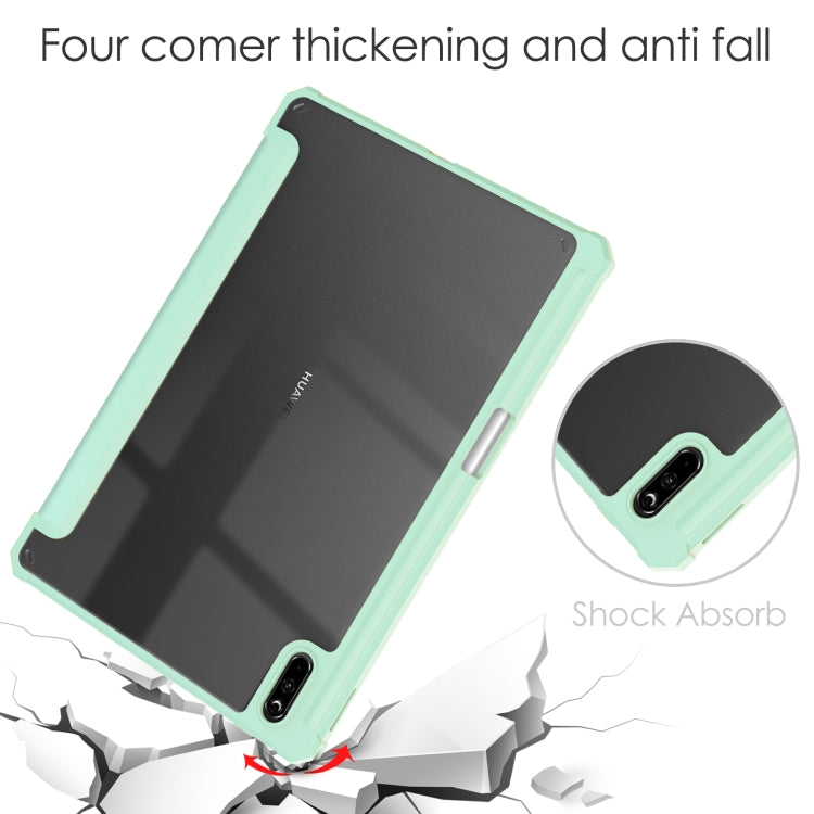 For Huawei MatePad 11 2021 Three-fold Transparent TPU Horizontal Flip Leather Case with Pen Slot & Three-fold Holder & Sleep / Wake-up Function