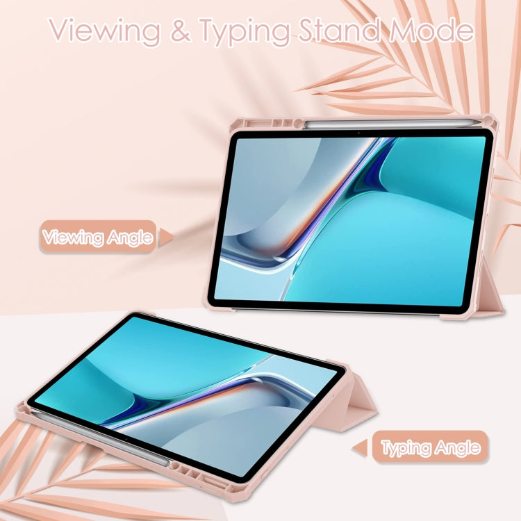 For Huawei MatePad 11 2021 Three-fold Transparent TPU Horizontal Flip Leather Case with Pen Slot & Three-fold Holder & Sleep / Wake-up Function