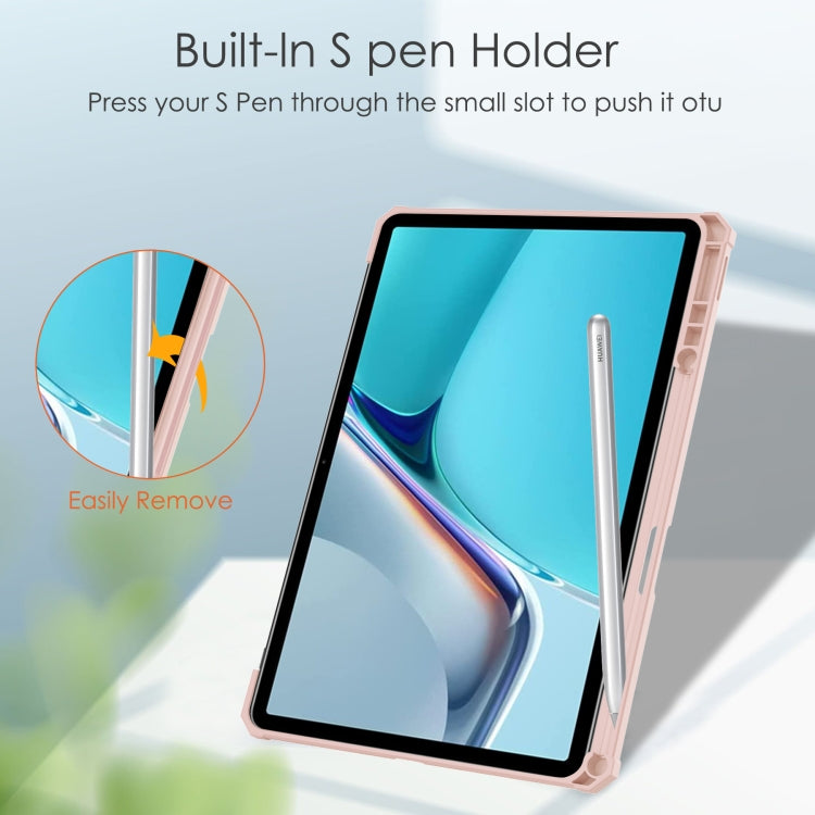 For Huawei MatePad 11 2021 Three-fold Transparent TPU Horizontal Flip Leather Case with Pen Slot & Three-fold Holder & Sleep / Wake-up Function