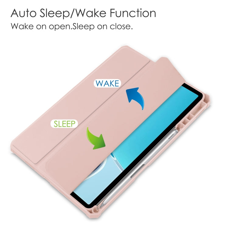 For Huawei MatePad 11 2021 Three-fold Transparent TPU Horizontal Flip Leather Case with Pen Slot & Three-fold Holder & Sleep / Wake-up Function