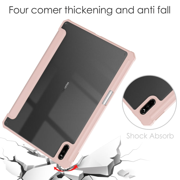 For Huawei MatePad 11 2021 Three-fold Transparent TPU Horizontal Flip Leather Case with Pen Slot & Three-fold Holder & Sleep / Wake-up Function