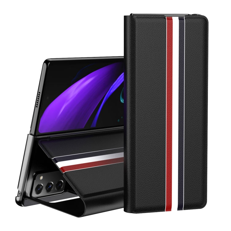 For Samsung Galaxy Z Fold2 5G Lychee Texture PU Card Slot Leather Case with Holder
