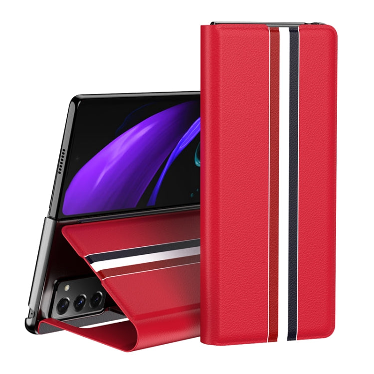 For Samsung Galaxy Z Fold2 5G Lychee Texture PU Card Slot Leather Case with Holder