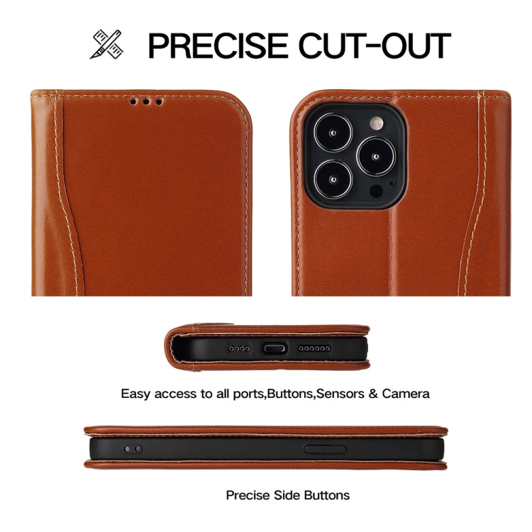 For iPhone 13 Genuine Leather Horizontal Flip Leather Case with Holder & Card Slots & Wallet
